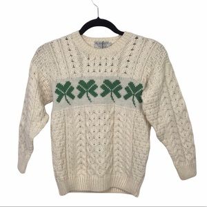 Blarney Woollen Mills 100% Wool Shamrock Knitted Aran Sweater